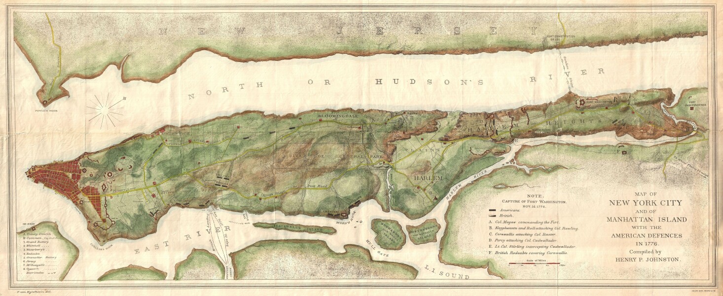 1878 Johnston Map of Manhattan in 1776
