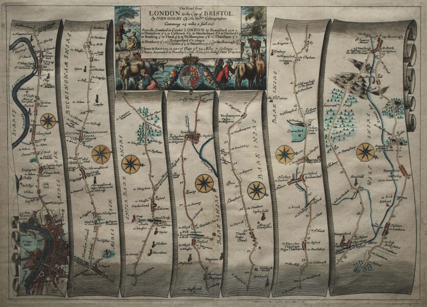 Strip map page from Britannia by John Ogilby 1675