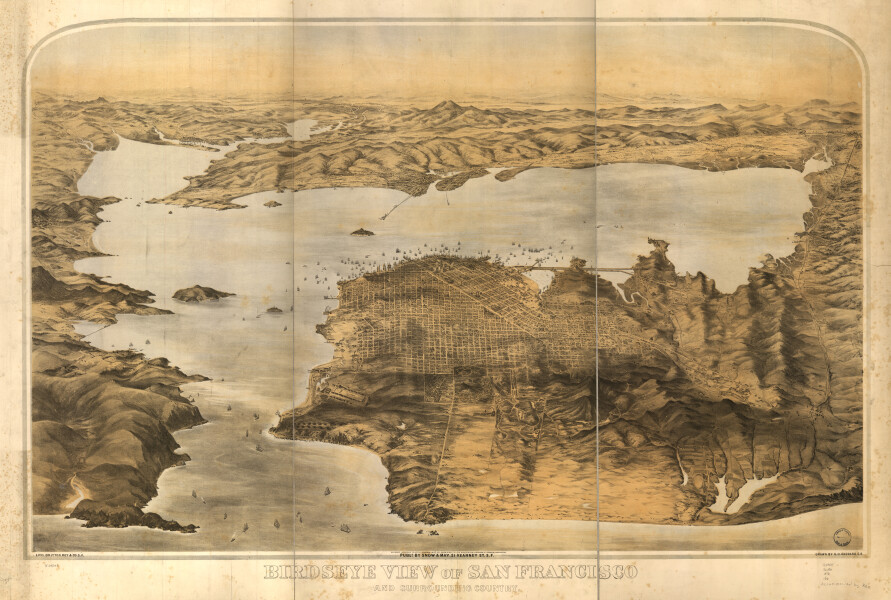 E65 - Birds Eye View of San Francisco and Surrounding Country - 1876