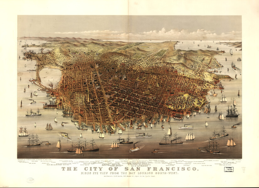 E65 - The City of San Francisco Birds Eye View from the Bay looking South-West - 1878