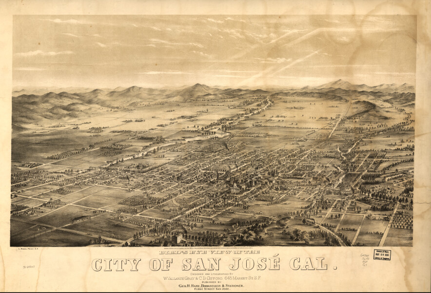 E65 - Birds Eye View of the City of San Jose California - 1869
