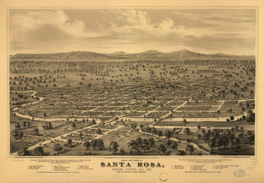 E65 - Birds Eye View of Santa Rosa Sonoma County California - 1876