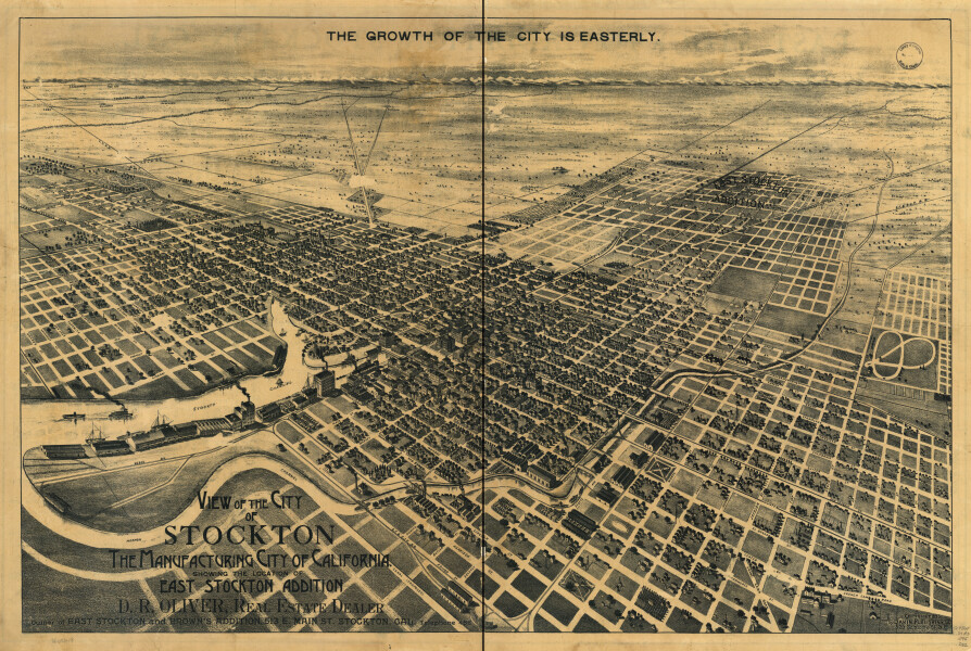 E65 - View of the city of Stockton the Manufacturing City of California showing the location of East Stockton Addition - 1895