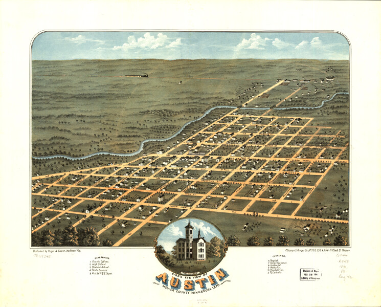 E66 - Birds Eye View of Austin Mower County Minnesota - Ruger and Stoner - 1870