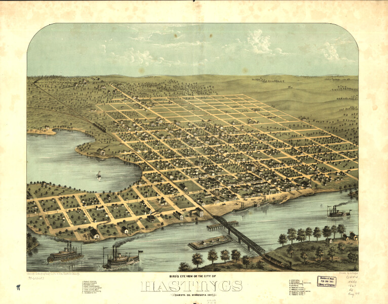 E66 - Birds Eye View of the City of Hastings Dakota Co Minnesota - Albert Ruger - 1867