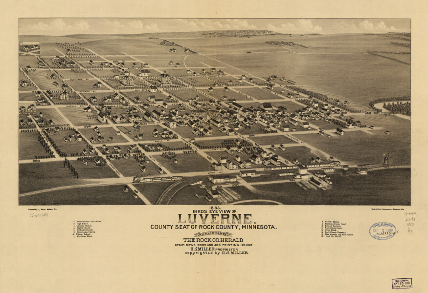 E66 - Birds Eye View of Luverne County Seat of Rock County Minnesota - 1883
