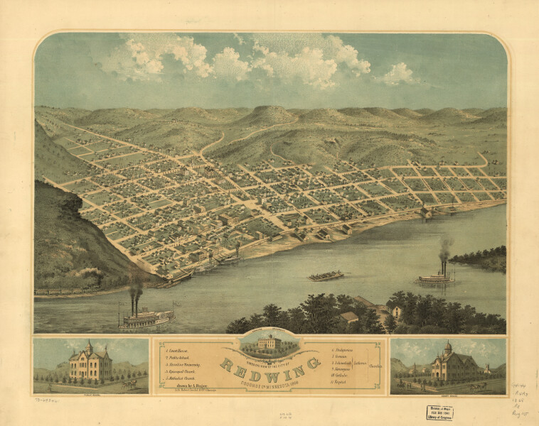 E66 - Birds Eye View of the City of Redwing Coodhue Co Minnesota - 1868