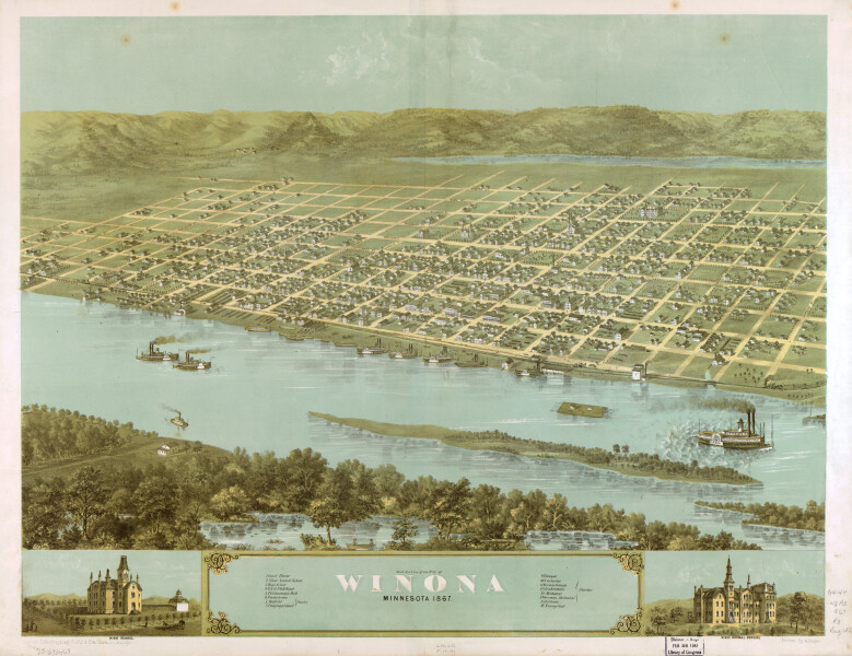 E66 - Birds Eye View of the City of Winona Minnesota - 1867