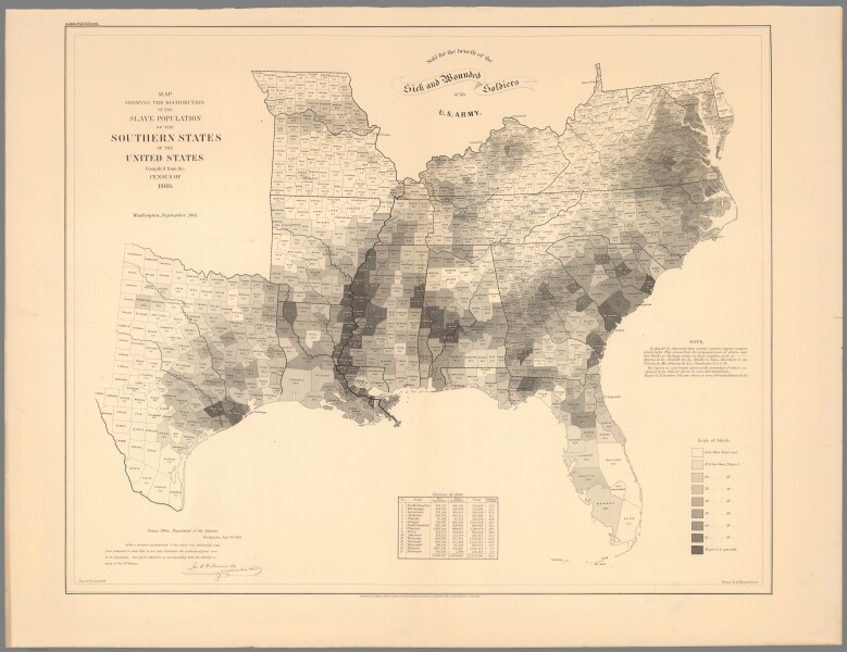 E68 - Map Showing The Distribution Of The Slave Population Of The Southern States - 1861