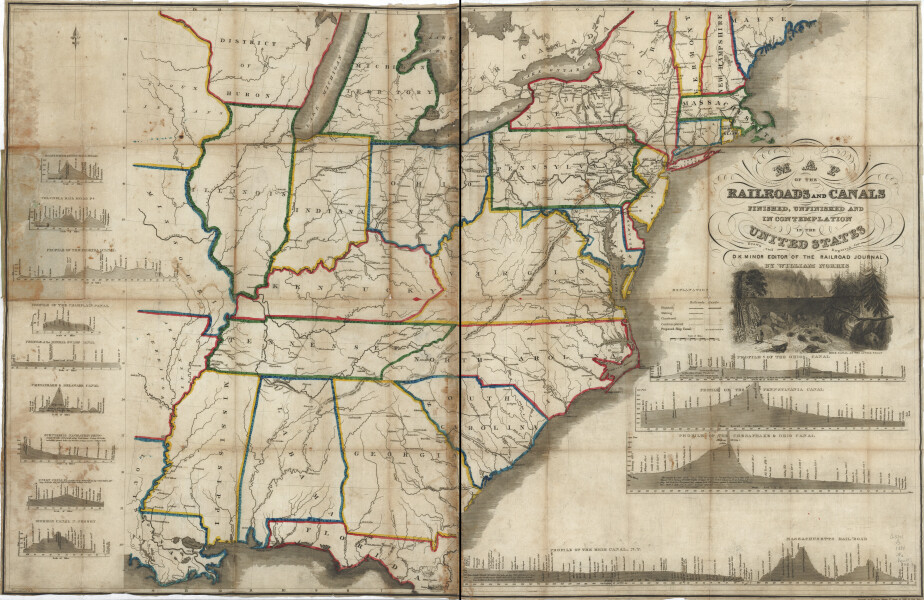 E72 - Map of the Railroads and Canals Finished Unfinished and in Contemplation in the US - William Norris - 1834 