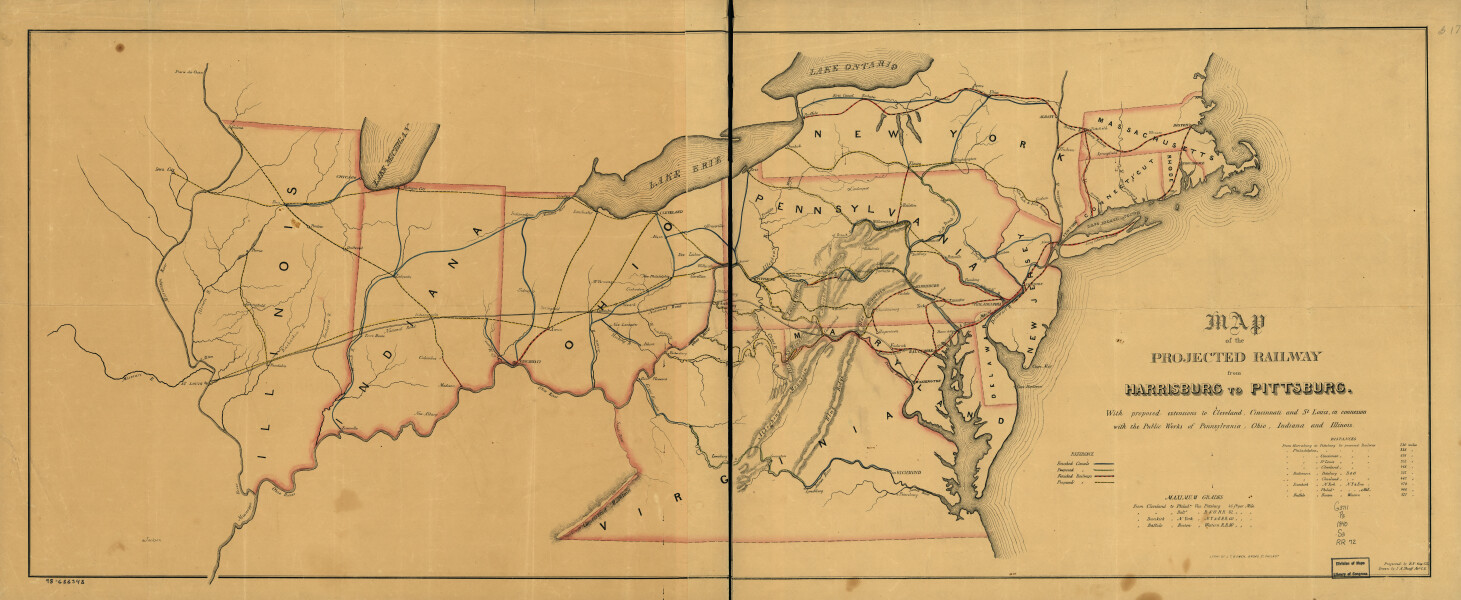 E72 - Map of the Projected Railway from Harrisburg to Pittsburg - JA Sheaff - 1840