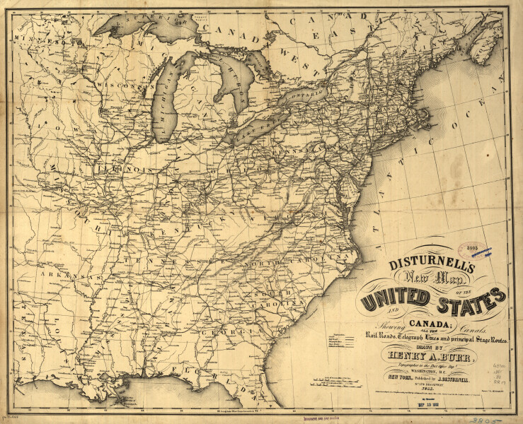 E72 - Disturnells New Map of the United States and Canada - Henry A Burr - 1851