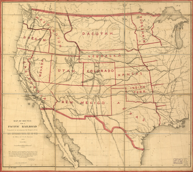 E72 - Map of Routes for a Pacific Railroad - Gouverneur K Warren - 1855