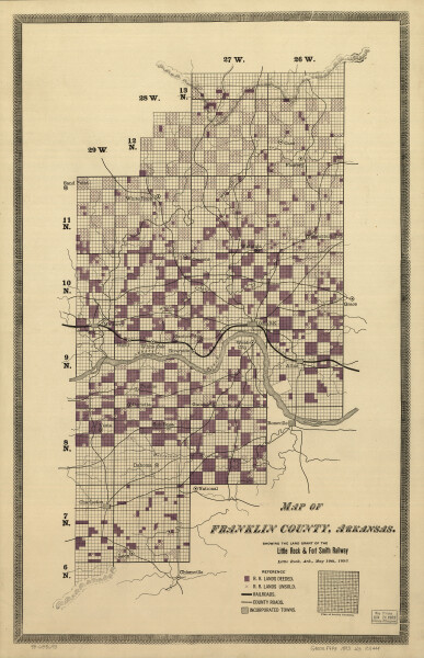 E72 - Map of Franklin County Arkansas showing the land grant of the Little Rock and Fort Smith Railway - US Gen Land Office - 1893