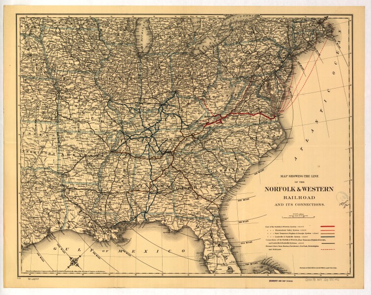 E72 - Map Showing the line of the Norfolk and Western Railroad and its Connections - GW and CB Colton - 1887