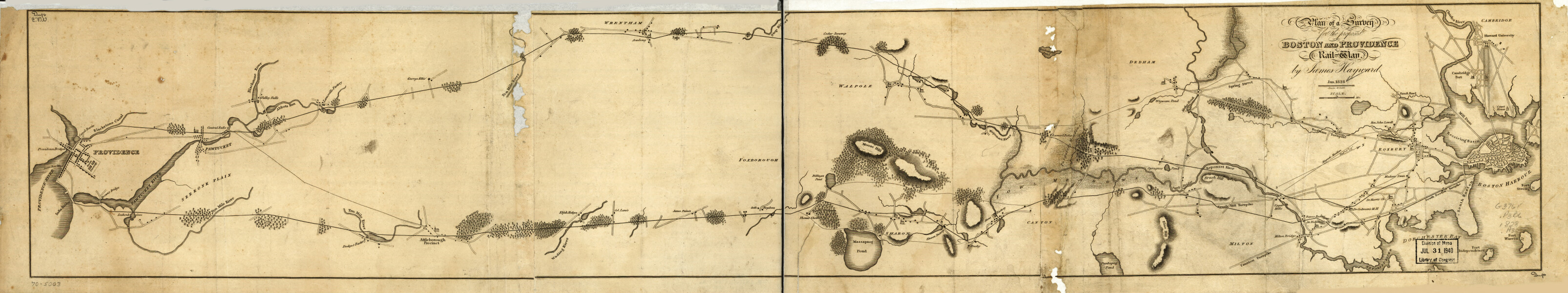 E72 - Plan of a Survey for the Proposed Boston and Providence Rail-Way - James Hayward - 1828