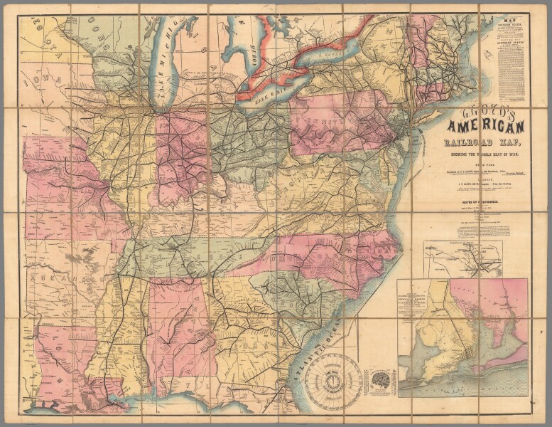 E73 - Lloyds American Railroad Map Showing The Whole Seat of War - 1861