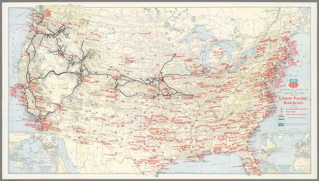E73 - Geographically Correct Map of the United States - Union Pacific Railroad - 1942