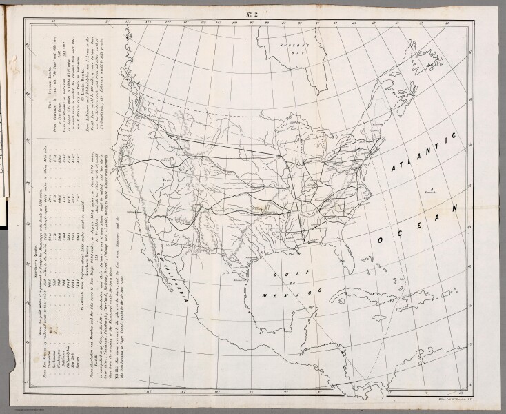 E73 - Map of North America showing possible Rail Routes Across the Continent - Asa Whitney - 1849