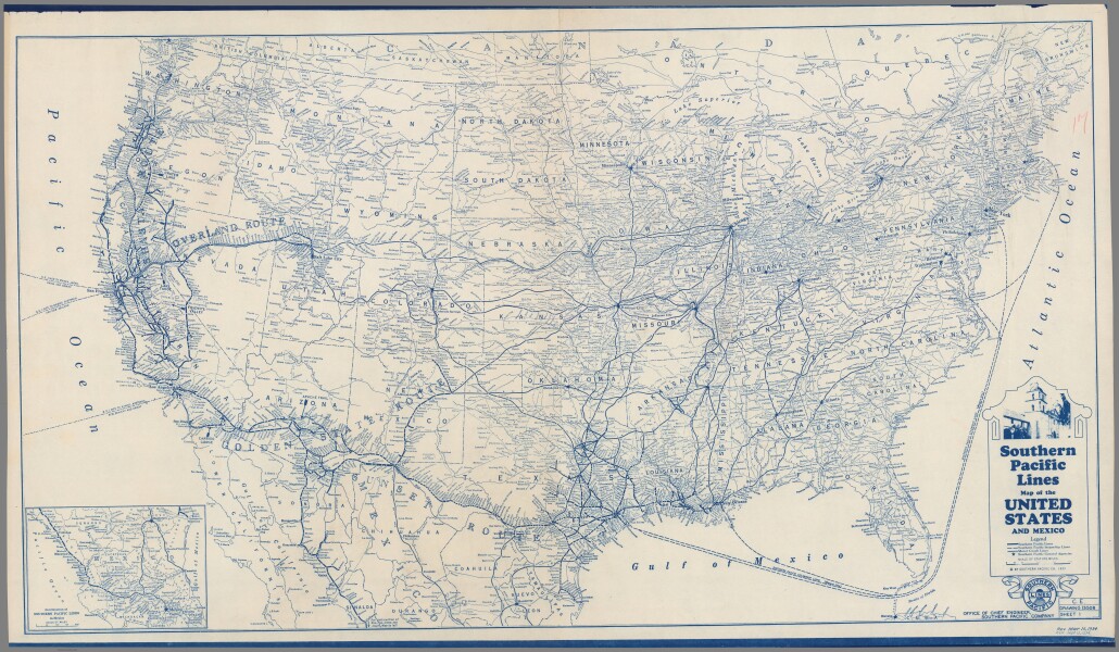 E73 - Southern Pacific Lines Map of the United States and Mexico - 1934