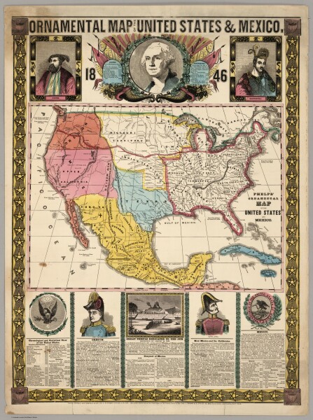 E73 - Ornamental Map Of The United States and Mexico - Humphrey Phelps - 1846