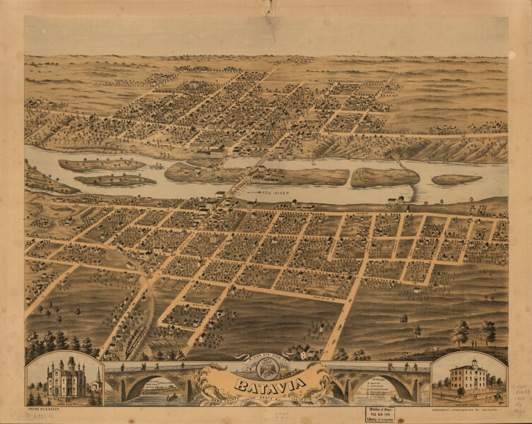 E74 - Birds Eye View of Batavia Kane County Illinois - A Ruger - 1869