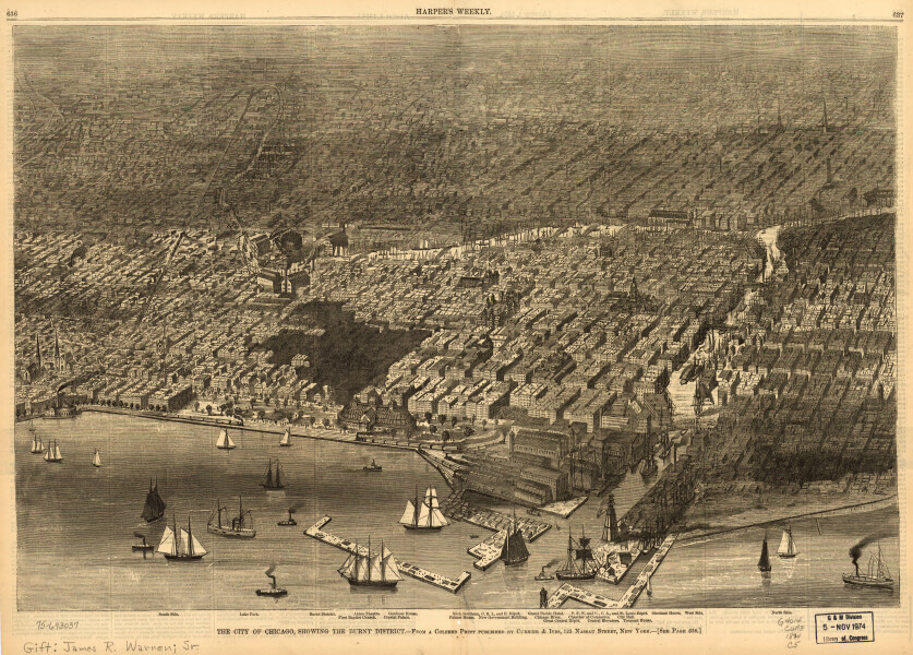 E74 - The City of Chicago Showing the Burnt District - Currier and Ives - 1874