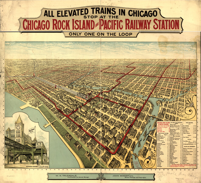 E74 - All Elevated Trains in Chicago Stop at the Chicago Rock Island and Pacific Railway Station Only One on the Loop - Poole Brothers - 1897