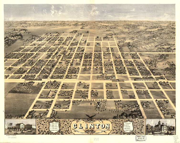 E74 - Birds Eye View of the City of Clinton DeWitt County Illinois - A Ruger - 1869