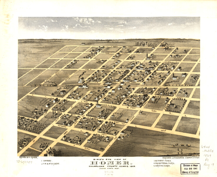 E74 - Birds Eye View of Homer Champaighn County Illinois - A Ruger - 1869