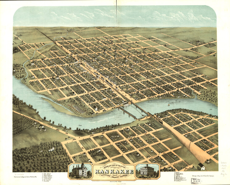 E74 - Birds Eye View of the City of Kankakee Kankakee County Illinois - A Ruger - 1869