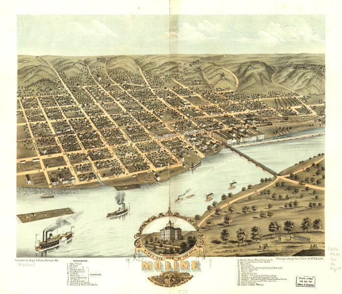 E74 - Birds Eye View of the city of Moline Rock Island County Illinois - A Ruger - 1869