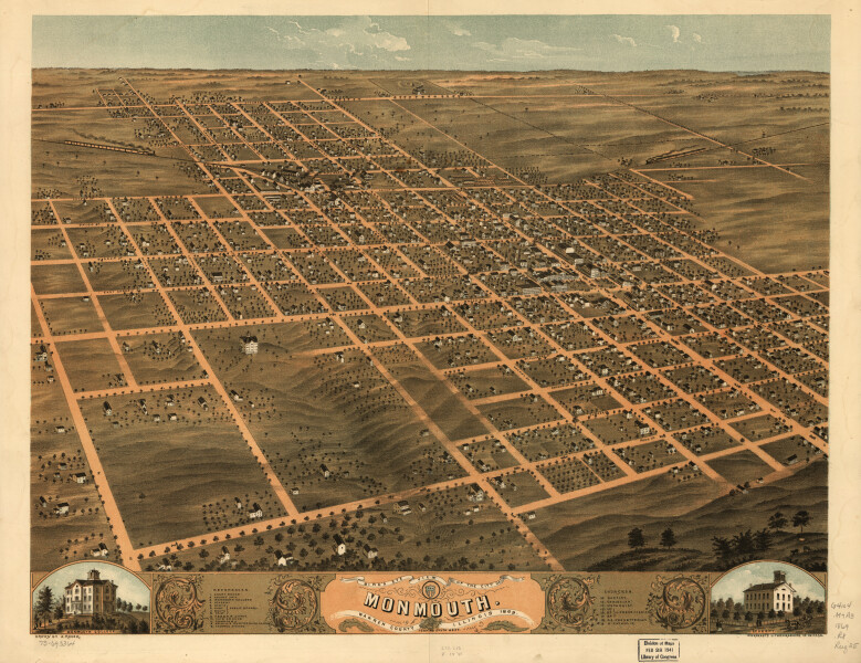 E74 - Birds Eye View of the City of Monmouth Warren County Illinois - A Ruger - 1869