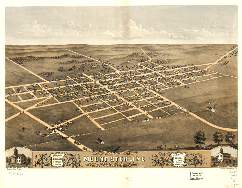 E74 - Birds Eye View of Mount Sterling Brown County Illinois - A Ruger - 1869