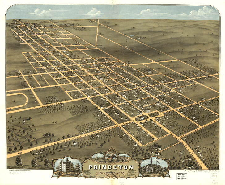 E74 - Birds Eye View of the City of Princeton Bureau County Illinois  - Ruger and Stoner - 1870