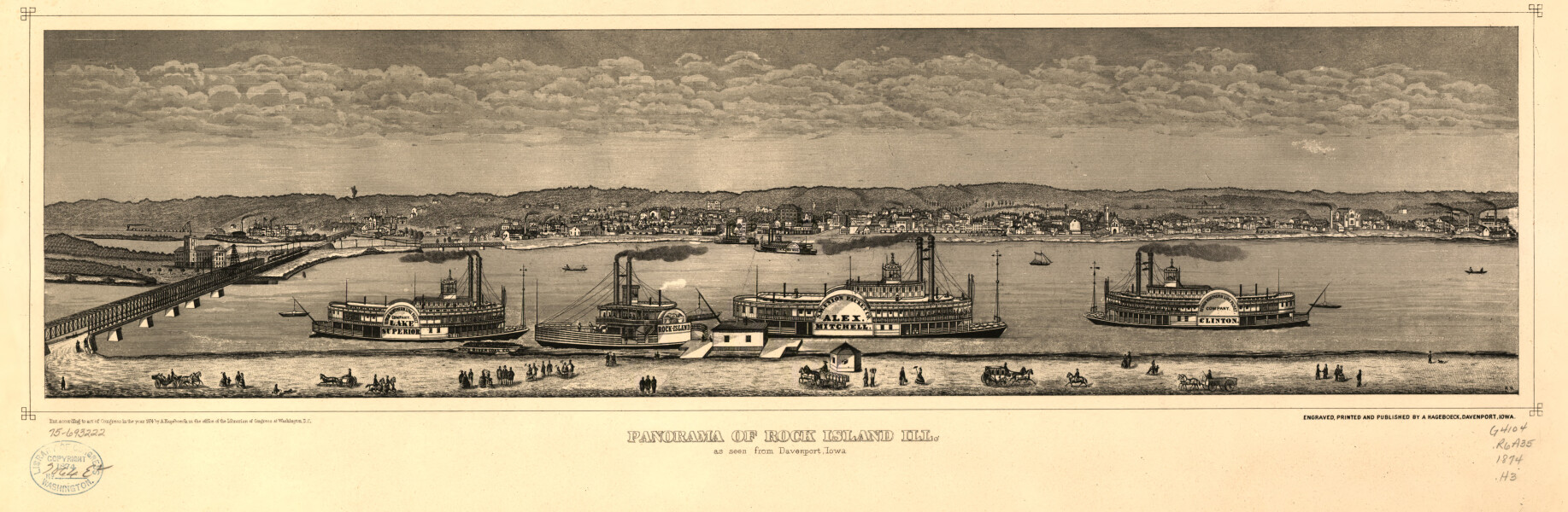 E74 - Panorama of Rock Island Illinois as seen from Davenport Iowa - August Hageboeck - 1874