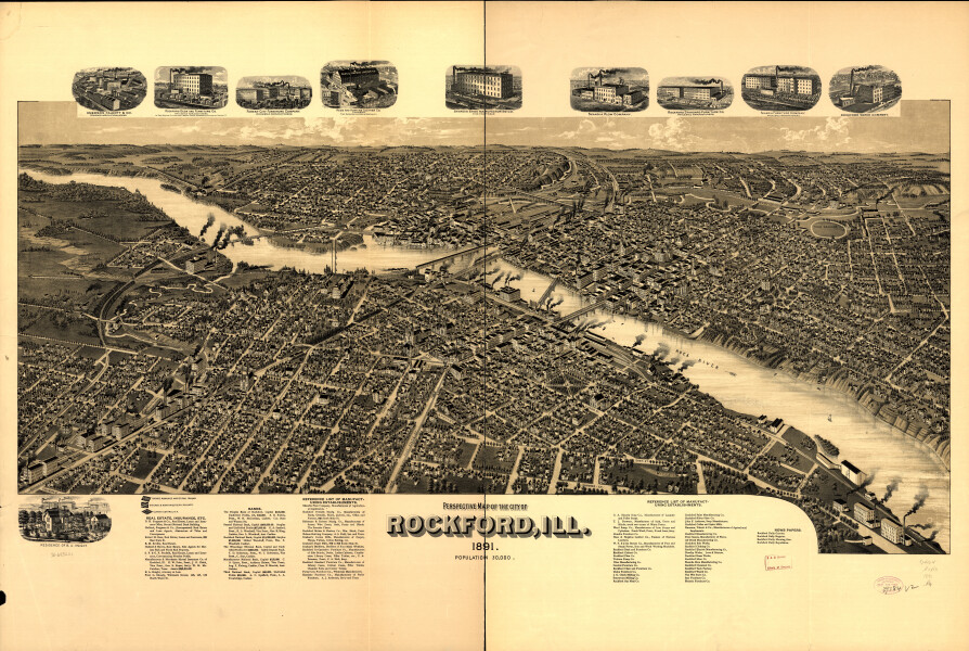 E74 - Perspective map of the City of Rockford Illinois  - 1891