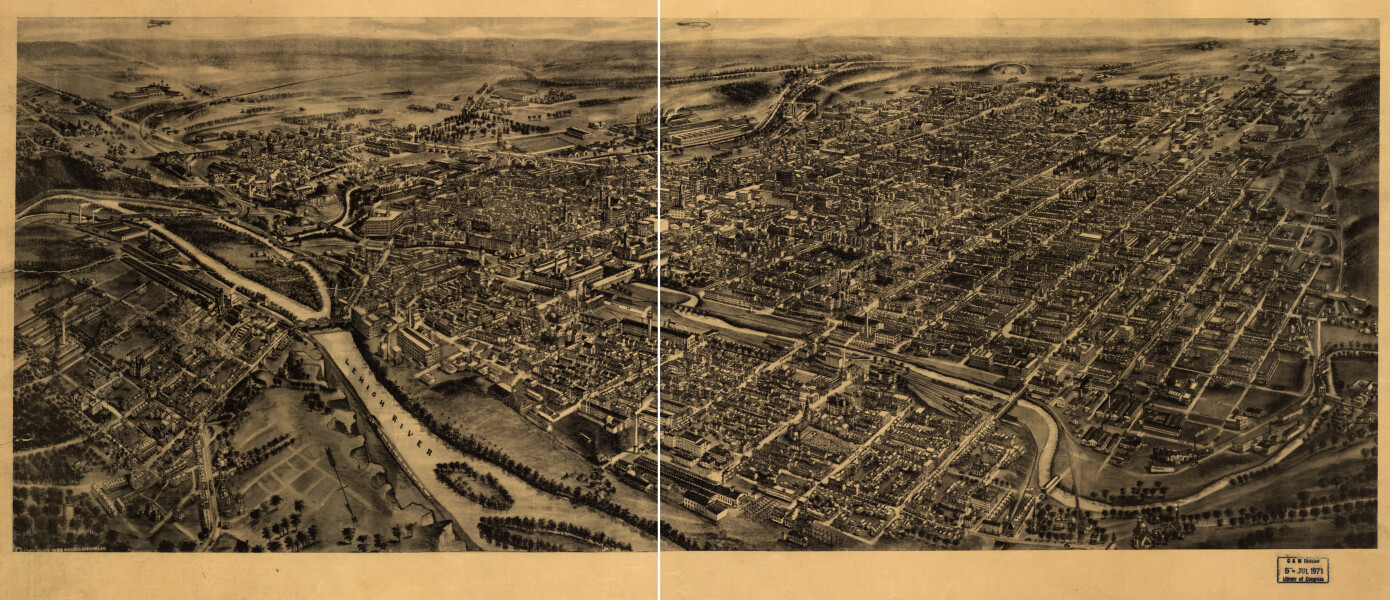 E80 - Map Birds eye view of Allentown Pennsylvania