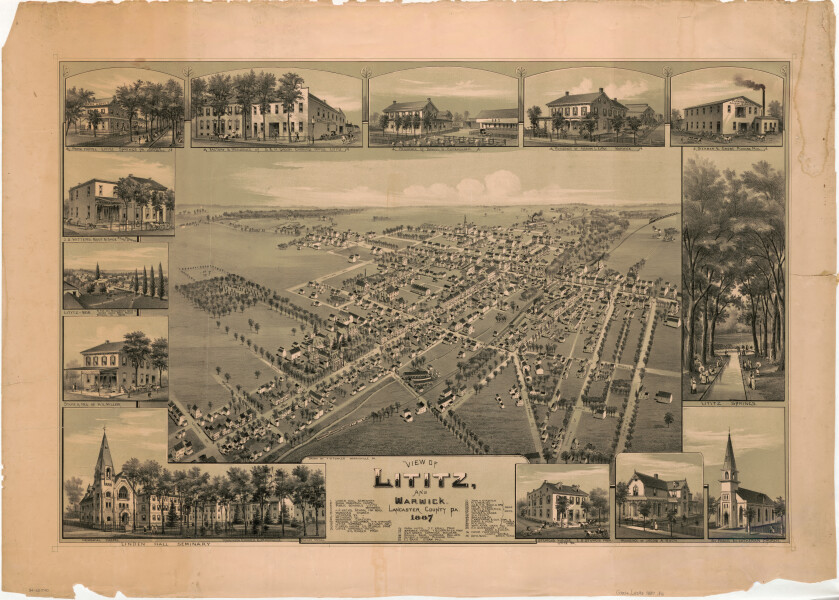 E80 - View of Lititz and Warwick Lancaster County Pa - 1887