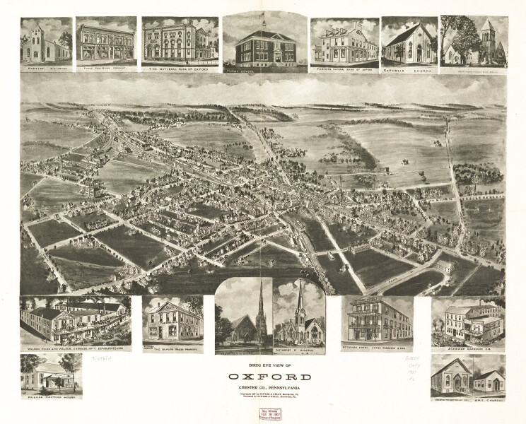 E80 - Birds eye view of Oxford Chester Co Pennsylvania - 1907