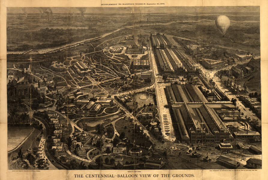 E80 - The Centennial balloon view of the grounds - 1876