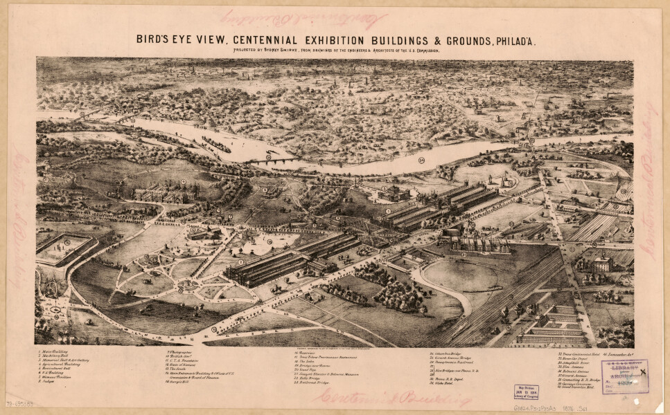 E80 - Birds Eye View Centennial Exhibition Buildings and Grounds Philadelphia - 1875