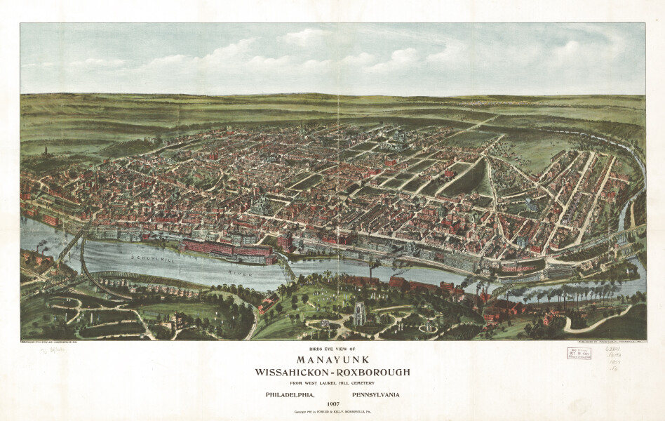 E80 - Birds Eye View of Manayunk Wissahickon Roxborough from West Laurel Hill Cemetery Philadelphia Pennsylvania - 1907 