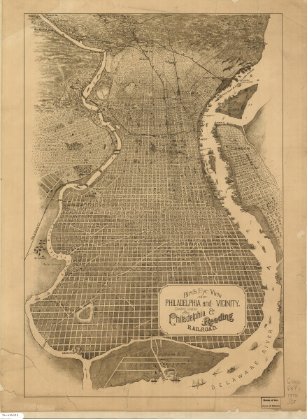 E80 - Birds eye view of Philadelphia and vicinity showing location of the Philadelphia and Reading Railroad - 1870