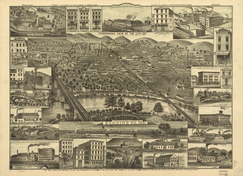 E80 - Topographic view of the city of Reading Pennsylvania - 1881