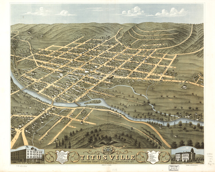 E80 - Birds eye view of the city of Titusville Crawford County Pennsylvania  - 1871