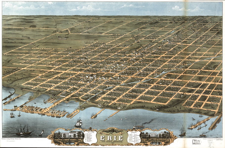 E80 - Birds-eye view of the city of Erie Erie County Pennsylvania - 1870