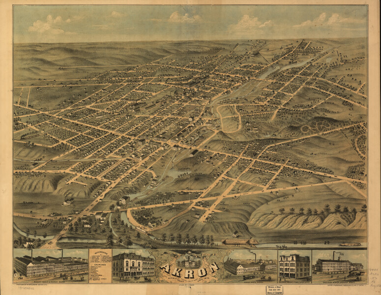 E93 - Birds eye view of the city of Akron Summit County Ohio - 1870