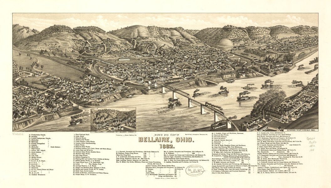 E93 - Birds eye view of Bellaire Ohio - 1882