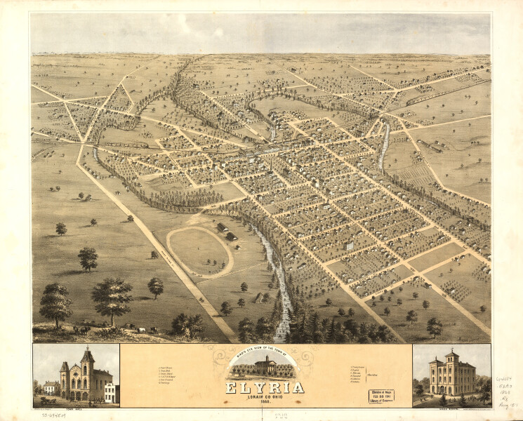 E93 - Birds eye view of the town of Elyria Lorain Co Ohio - 1868